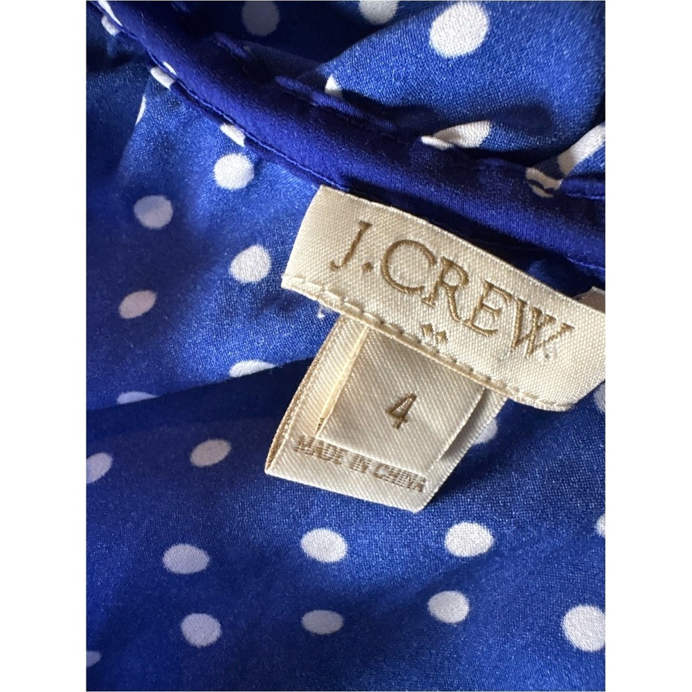 J Crew Blue Polka Dot Ruffle Tie Neck Sleeveless Top - Picture 6 of 6